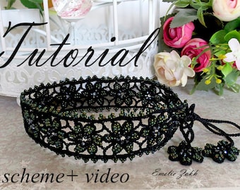 Choker black necklace crochet tutorial - Pattern  crochet jewelry - Video+ PDF file  instructions making  Crochet Choker Necklace