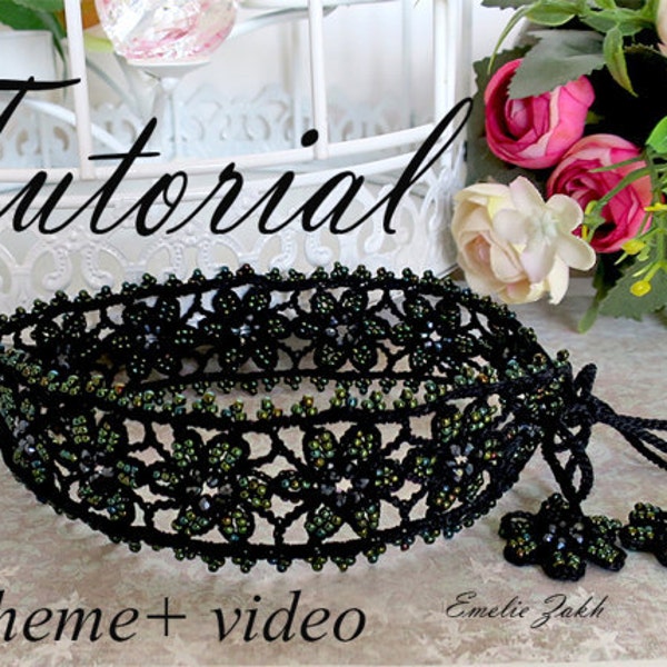 Choker zwarte ketting haak tutorial - Patroon gehaakte sieraden - Video + PDF-bestand instructies voor het maken van gehaakte choker ketting