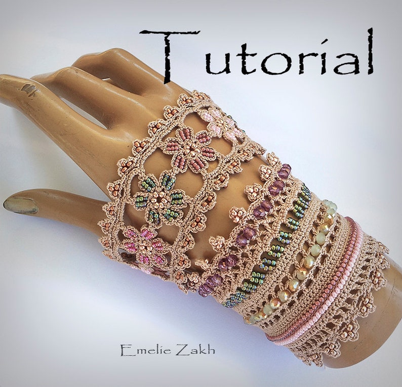 Pattern crochet beaded bracelet Jewelry crochet Tutorial PDF file containing instructions for making the crochet bracelet cuff. image 1