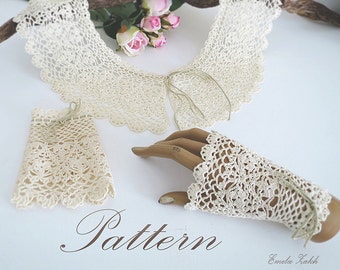 Pattern crochet  lace collar,  bracelet cuff - Tutorial PDF file instructions jewely  crochet - Making crochet boho  jewelry collar, mitts