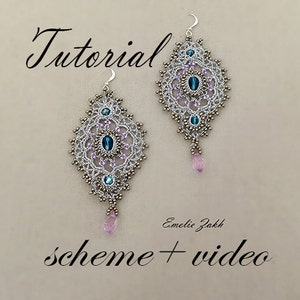 Earrings crochet tutorial  scheme  + video - Pattern jewelry crochet silver thread - Chandelier earrings crochet lace  - making jewelry