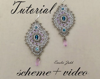 Earrings crochet tutorial  scheme  + video - Pattern jewelry crochet silver thread - Chandelier earrings crochet lace  - making jewelry