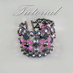 Tutoriel de manchette de bracelet d&#39;élément floral de dentelle perlée Modèle d&#39;instructions de bijoux