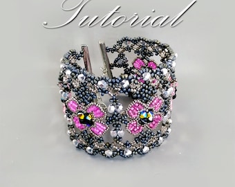 Beading  lace floral element bracelet cuff tutorial  Jewelry instructions pattern