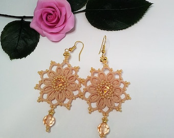 Tatting Pattern lace   Earrings  PDF Instant Download Frivolite jewelry tutorial weaving scheme