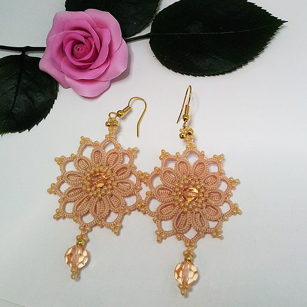 Tatting Pattern Lace Boucles d'oreilles PDF Téléchargement instantané Schéma de tissage de tutoriel de bijoux Frivolite