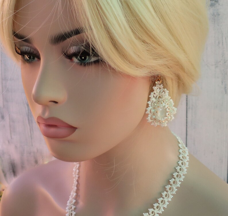 Tatting lace bridal jewelry. Яршеу дйсу Necklace Earrings. Etsy