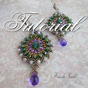 Beading tutorial -  beaded earrings - Tutorial instructions  earrings - beaded jewelry pattern  - Crystal earrings - Beadwork tutorial