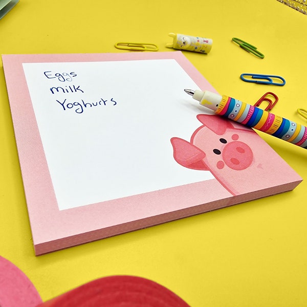 Chonky Pig Memo Pad - Kawaii Stationery - Cute Note Pads - Glued Notepads - 10cm x 10cm - 50 Sheets - Tear Away - Planner