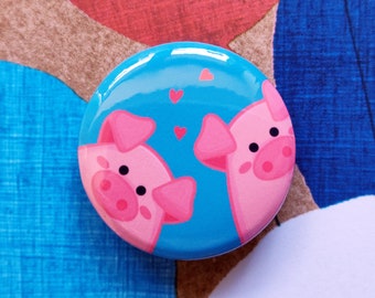 Hogs and Kisses Badge - 32mm, 1.25inch Buttons - Pigs Buttons - Hogs Badge - Cute Animal Button - Kisses badge