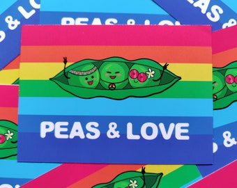 Peas and Love Vinyl Sticker - Inspirational Stickers - Positivity Stickers - Peace and Love Sticker - Rainbow Sticker - Cute Vinyl Stickers