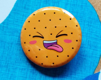 Cracker Badge - 32mm, 1.25inch Buttons - Biscuit Buttons - Cookie Face Badge - Cute Button - Saltine badge