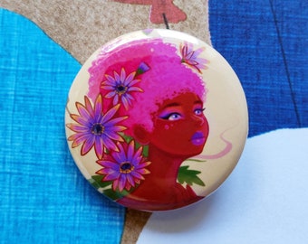 African Daisy Badge - 32mm, 1.25inch Buttons - Floral Pins - Illustrative Badges - Floral Girl Art - Girl Badges - Flower Button