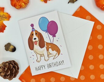 Happy Birthday Card - Basset Birthday Card - Celebration Cards - Dog Card - Cute Celebration Cards