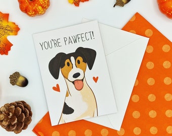 Je bent Pawfect Card - Jack Russell Card - Terriër Verjaardagskaart - Hond Wenskaart - Woordspeling Kaart - Tricolor / Tricolor Jack Russell - Puppy