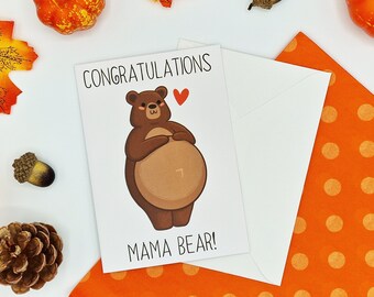 Mama Bear Pregnancy Card -  Bun in Oven Card - Expecting New Born Baby - New Parent Card - New Mum - Pregnant Congratulations Card - New Dad