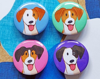 Jack Russell Terrier Badge - 32mm, 1.25inch Buttons - Buttons - Tricolour, Tan Patch, Black - Dog Badge - Pet Buttons - Cute Animal Badge