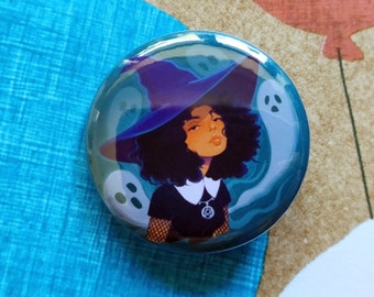 Spirit Whisperer Badge - 32mm, 1.25inch Buttons - Witch Pins - Occult Badges - Illustrative Girl Art - Pagan Badges - Wiccan Buttons