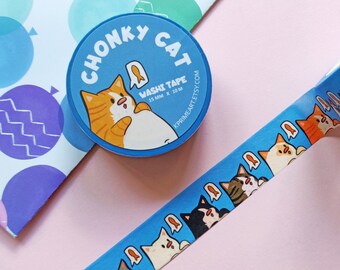 Chonky Cat Washi Tape - 15mm x 10m - Scrapbooking - Weekly Planner - Bullet Journal - Decorative Tape - Masking Tape, Stationery Accessories