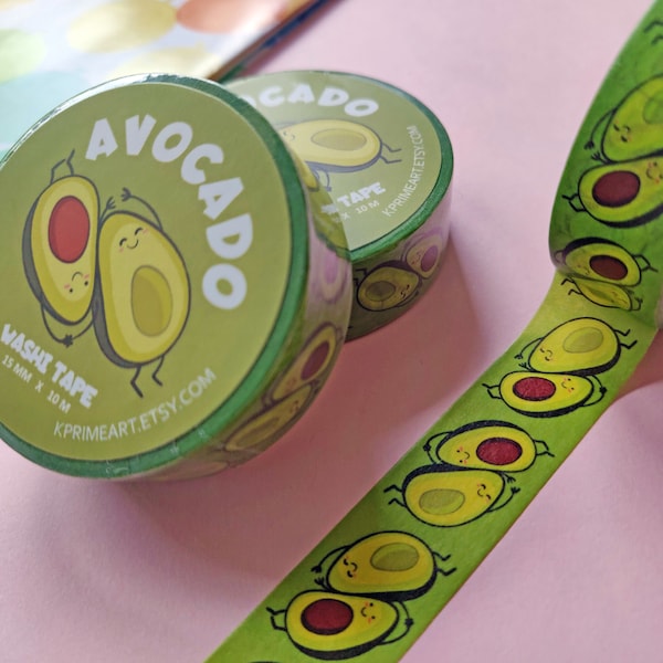 Avocado Washi Tape - 15mm x 10m - Scrapbooking - Weekly Planner - Bullet Journal - Decorative Tape - Masking Tape, Stationery Accessories