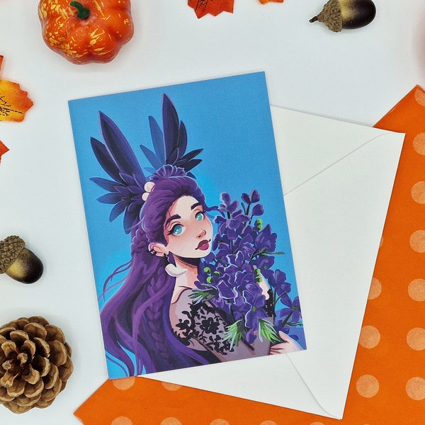 Aconitum Card - Wolfs Bane Illustrated Card - Gothic Art Card - Girl Illustration - Fantasy Art Card - Halloween Card - Alternative Card