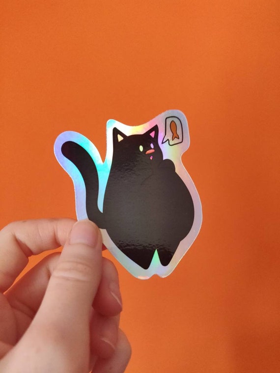 Black Cat PREMIUM Holographic Vinyl Sticker Waterproof Etsy