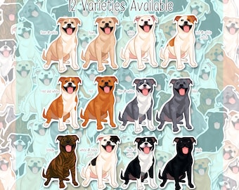 Staffordshire Bull Terrier Stickers Single OR Set - Staffy  Matte VINYL Sticker - Black Staffy - White Staffy - Blue Staffy - Red Stafford