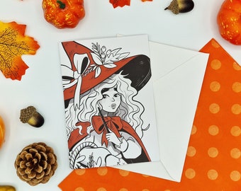 Red Witch Card - Pagan - Wiccan Card - Occult Card - Lughnasah - Lammas - Autumn Equinox - Mabon -  Halloween card - Samhain - Druid Card