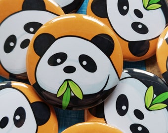 Panda Face Badge - 32mm, 1.25inch Buttons - Panda Buttons - Bear Badge - Cute Button - Animal badge