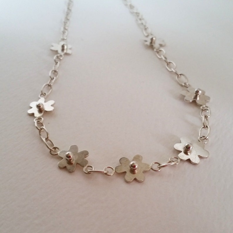 Flower Necklace sterling silver handmade chain jewellery ChaByDesign UK Designer