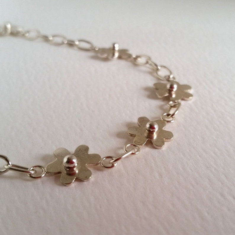 Flower Necklace sterling silver handmade chain jewellery ChaByDesign UK Designer