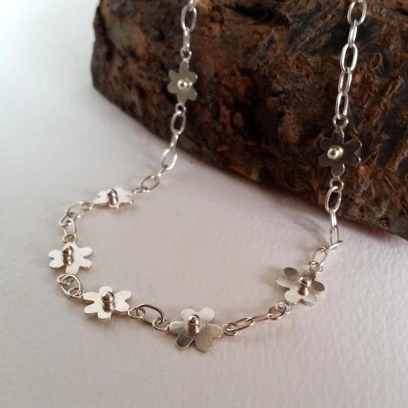 Flower Necklace sterling silver handmade chain jewellery ChaByDesign UK Designer