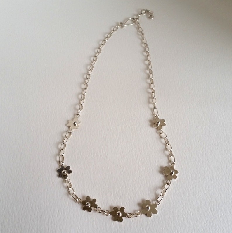 Flower Necklace sterling silver handmade chain jewellery ChaByDesign UK Designer