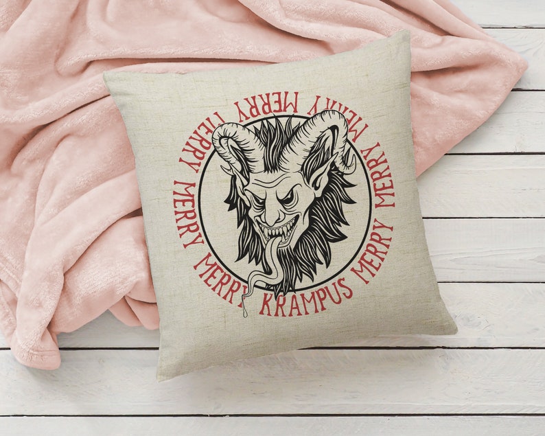 Merry Krampus pillow cover machine washable pillow cover 18x18inch cover only image 1