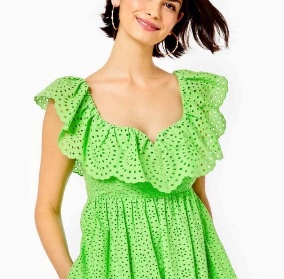 Lilly Pulitzer Cabana Green Babydoll Dress Size 12 - image 5