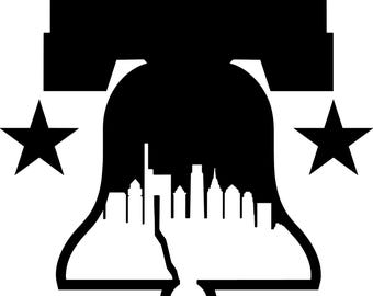 Philadelphia Philly Liberty Bell Vinyl Decal | Philly Skyline Car Sticker | Pennsylvania Sports Fan Gift | Laptop Window Bumper Decal, 4-18"