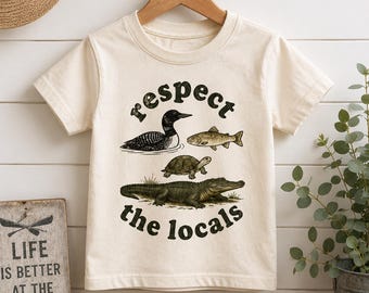 Wildlife Toddler Shirt | Respect The Locals Kids Graphic Tee |  Cute Animal Kids Tee Lake Vacation Gift|Birthday gift