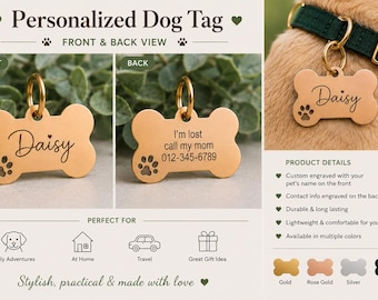 Personalized Laser Engraved Dog Tag | Custom Bone-Shaped Pet ID Tag