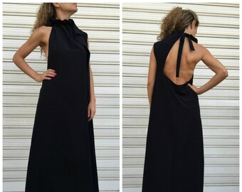 Sexy Black Maxi Evening Dress / Long Backless Dress / Loose Elegant Dress / Unique Women Dress - "Evening Star"