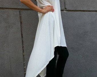 Ivory Loose Asymmetrical Tunic Top Sleeveless dress Cotton | Etsy