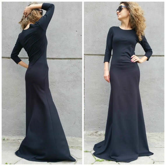Black Maxi Dress / 3/4 Elegant Dress 