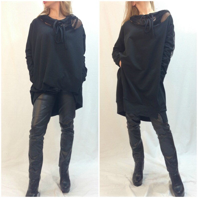 Black Oversize Loose Hooded Cape Top Long Sleeves Women Tunic - Etsy