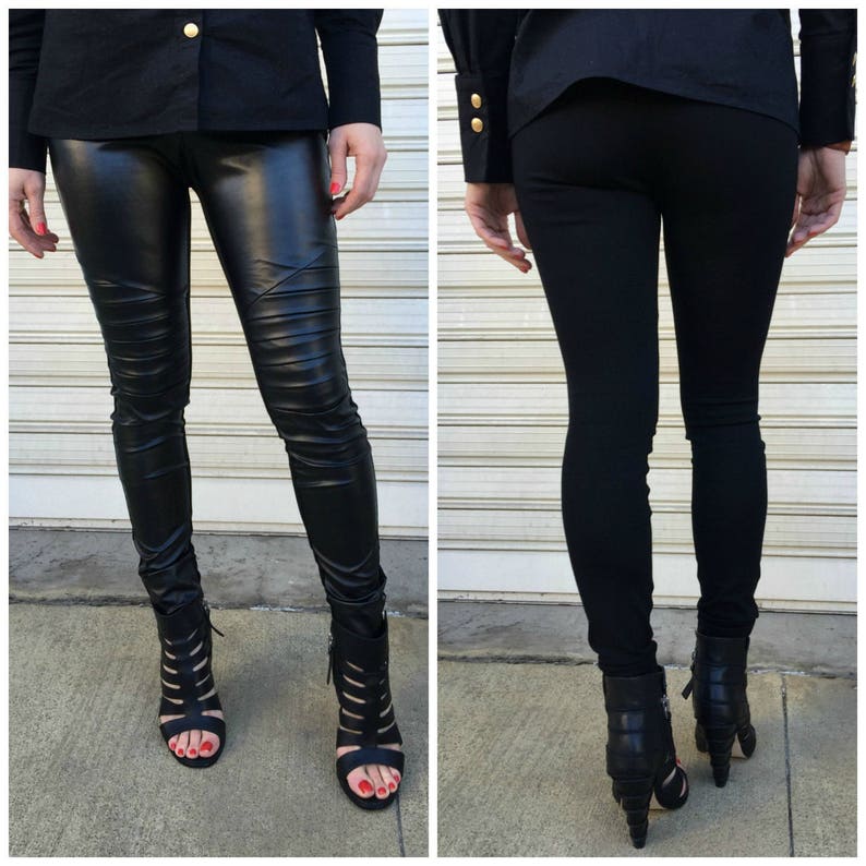 Black Long Faux Leather Leggings / Women Stretch Sexy Leggings - Etsy