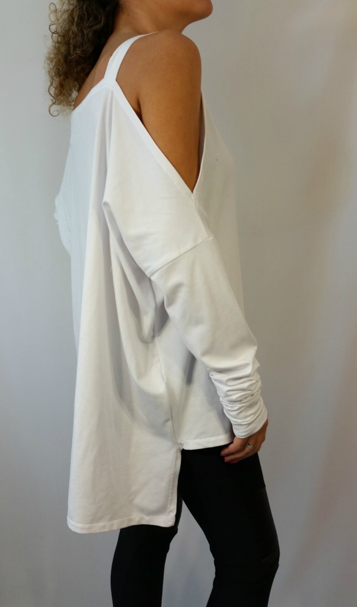 White Asymmetrical Tunic Top / Loose Open Shoulders Blouse / - Etsy