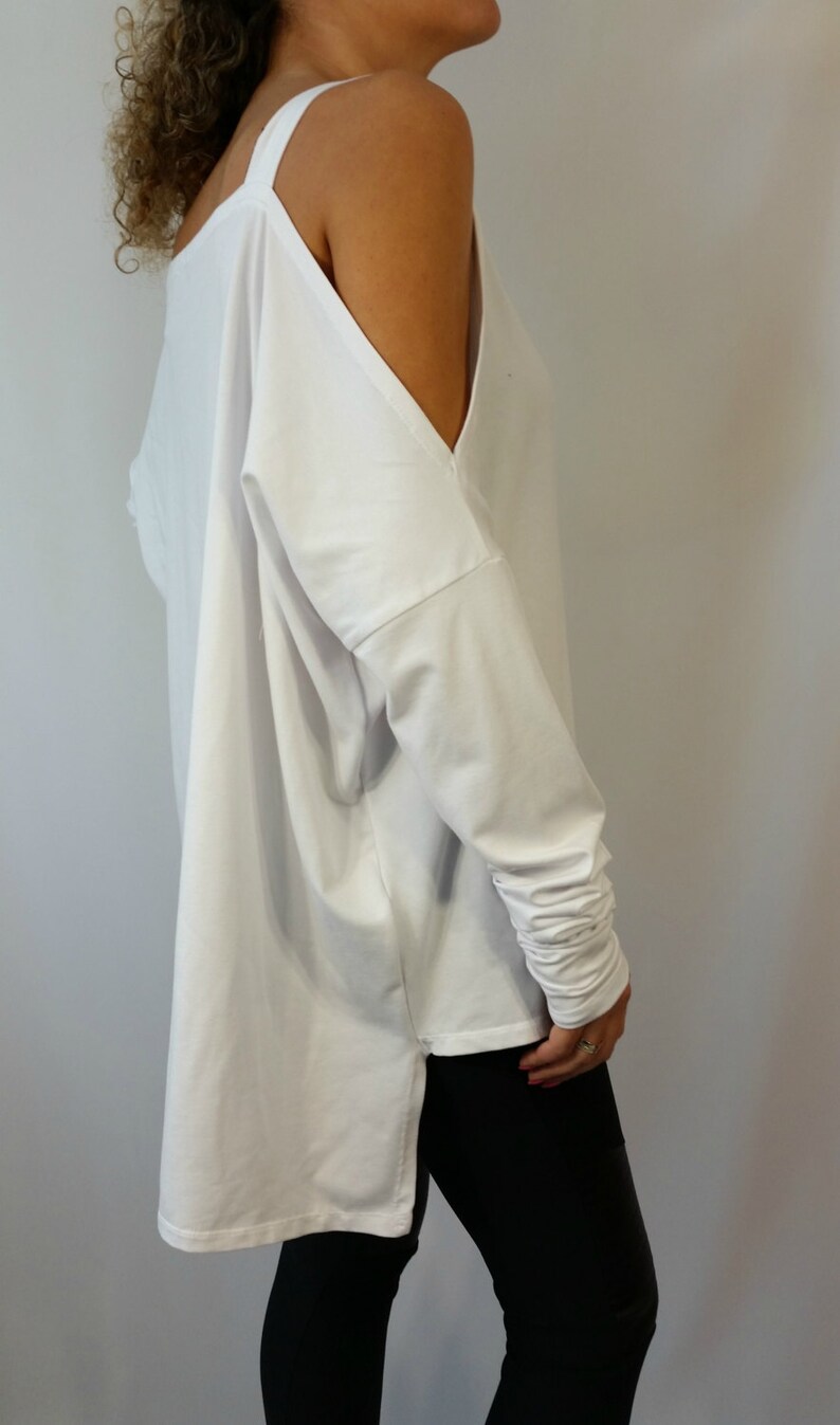 White Asymmetrical Tunic Top / Loose Open Shoulders Blouse / - Etsy