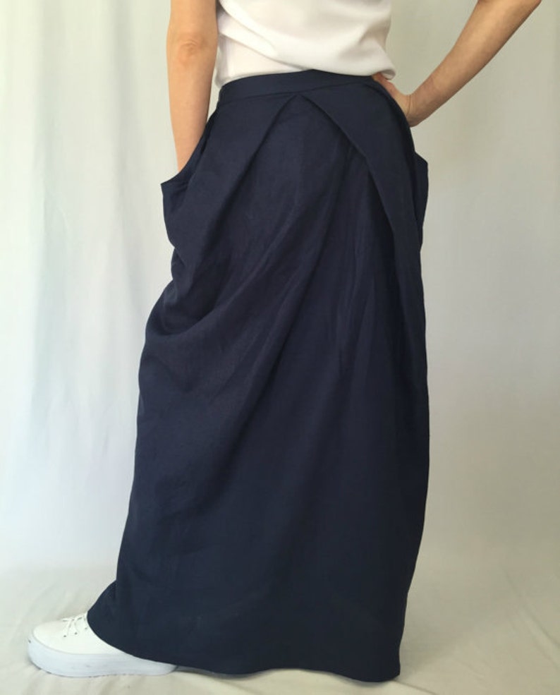 Women Linen Skirt / Navy Long Loose Linen Skirt / Oversize | Etsy