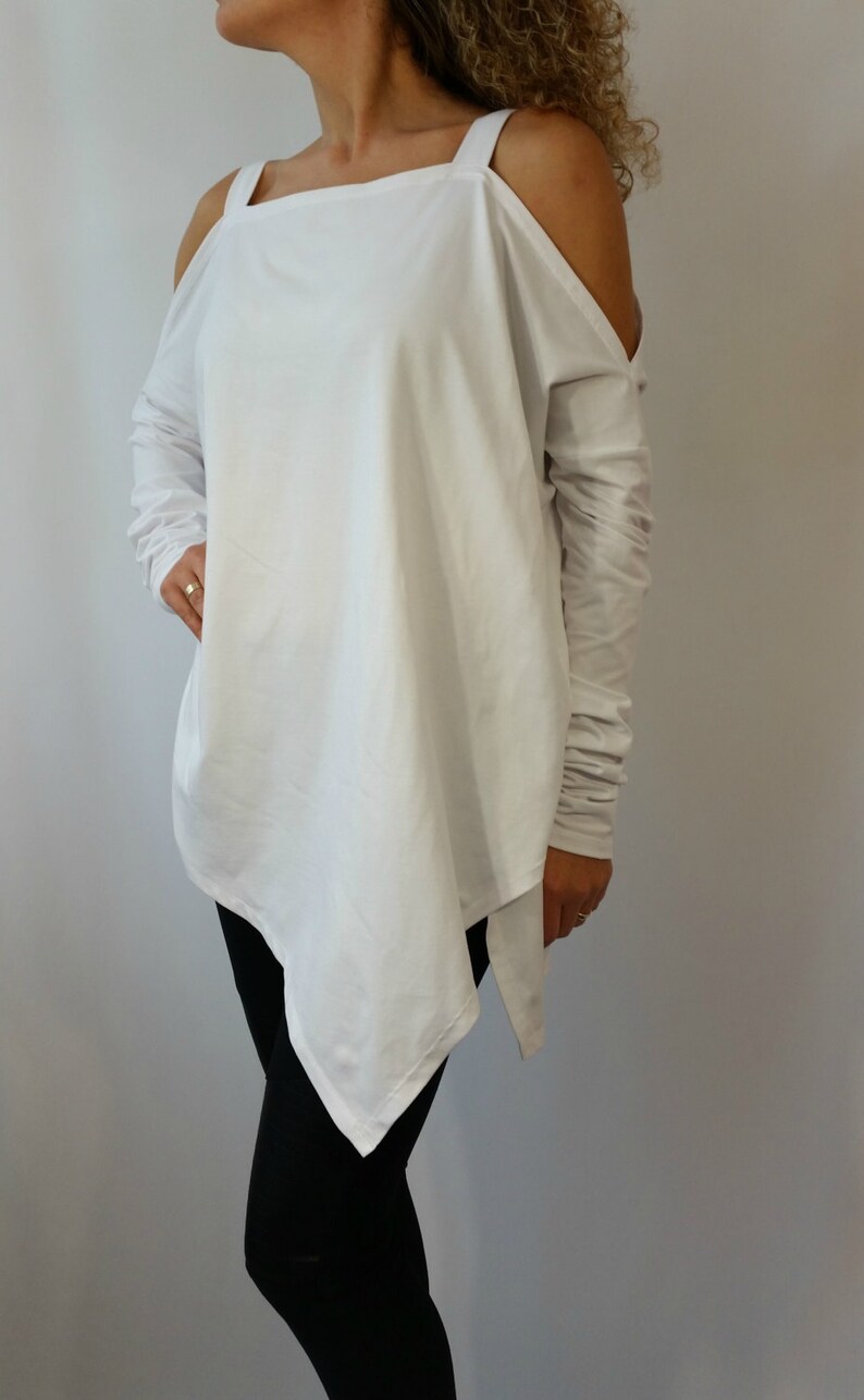 White Asymmetrical Tunic Top / Loose Open Shoulders Blouse / - Etsy