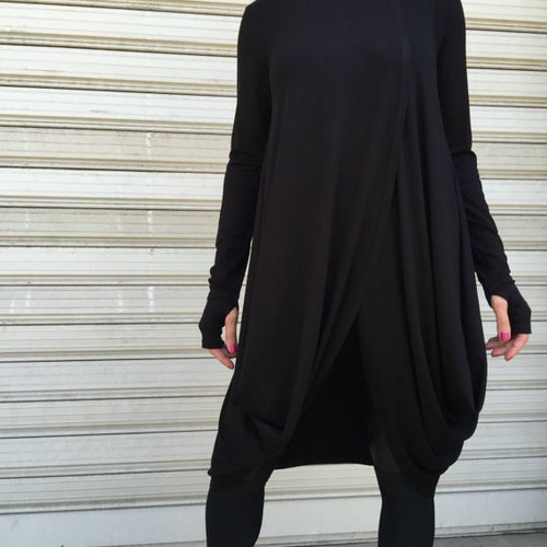 Black Asymmetric Long Sleeve Tunic Top / Women Casual Hoodie - Etsy