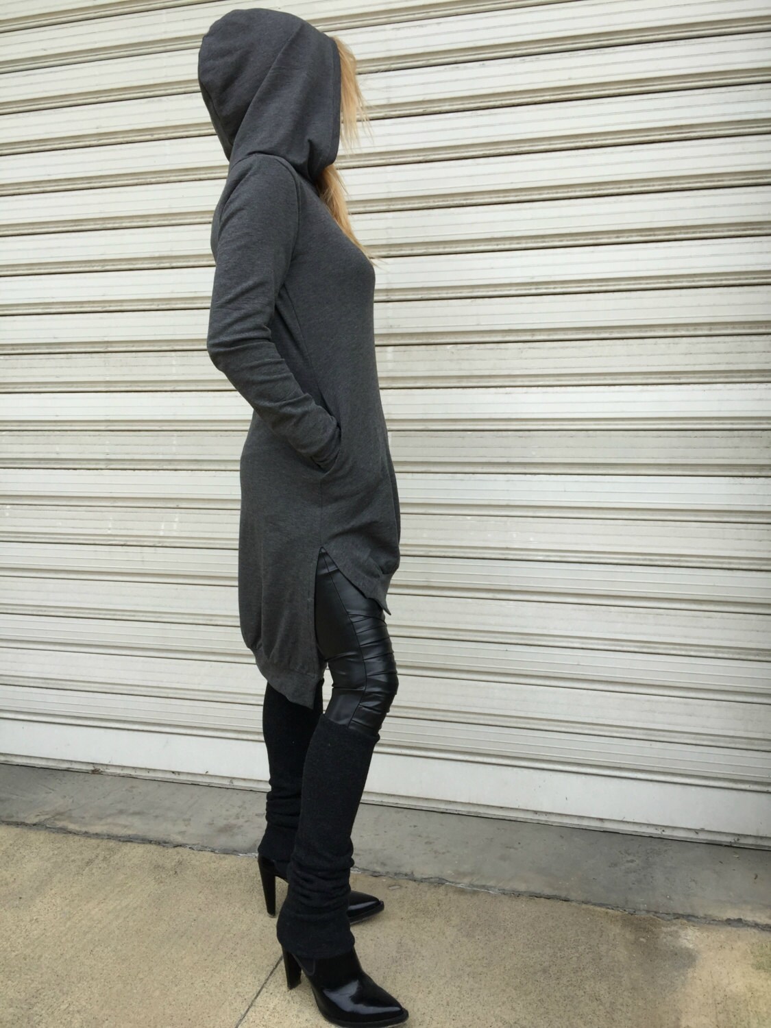 Grey Maxi Asymmetric Hooded Top 