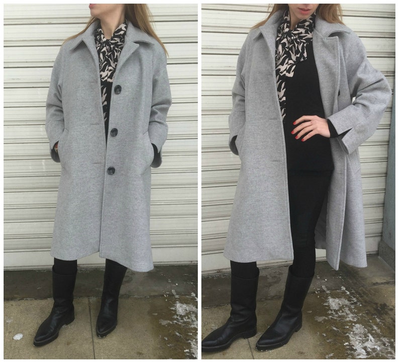 Grey Wool Coat Women Wool Jacket with Pockets Long Sleeve Trench Coat Jacket for Women